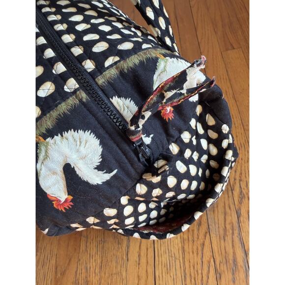 Vera Bradley Black Chicken Print Cotton Duffel Bag Washable Travel Chanticleer - Picture 4 of 9
